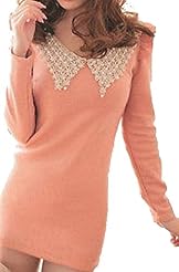 Wool  Lace Above the Knee Mini Dress  With Ruffles