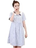 【TPGROWIN】 マタニティ ウェア ワンピース ドレス ストライプ 半袖 コットン エレガント 外出着 妊婦服 Aライン 森ガール (XL, ブルー)