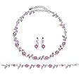 Silver Tone Pink Crystal Accent Bridal Wedding 3-Piece Necklace Earrings Bracelet Set - Ideal Gift For Anniversary, Engagement, Wedding, Birthday, Romantic For Her