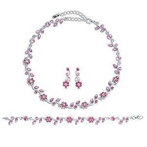 Silver Tone Pink Crystal Accent Bridal Wedding 3-Piece N