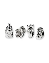 Sterling Silver First Baby Boxed Charm Set for 3mm Bracelets