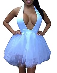 Petite Sexy V-neck Cocktail Halter Polyester/Rayon/Spandex Skater Dress/Club Dress/Homecoming Dress/Prom Dress/Wedding Dress/Mini Dress 
