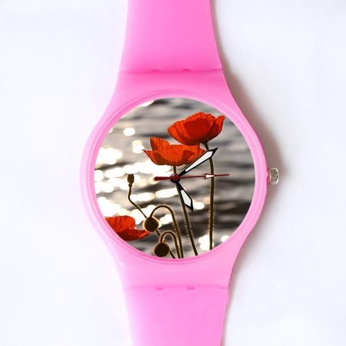 Gifts for girls or ladies 100% Plastic Quartz Watch Gifts Watch Beautiful Red Poppy Flower Classic Photo Watch