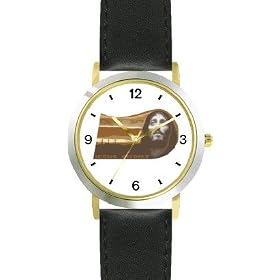 Jesus Christ - Christian Theme - WATCHBUDDY® DELUXE TWO-TONE THEME WATCH - Arabic Numbers - Black Leather Strap-Children's Size-Small ( Boy's Size & Girl's Size )