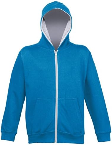 Just Hoods Kids Varsity Full Zip Hoodie Sapphire Blue/Heather Grey 9-11