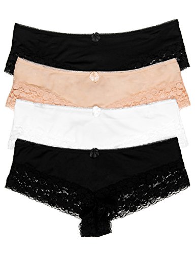 Caramel Cantina Classic Solid and Lace Boy Leg Hipster Panties 4-Pack