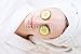 Wallmonkeys Peel and Stick Wall Decals - Woman with a Facial Mask and Cucumber on Her Face - Removable Graphic