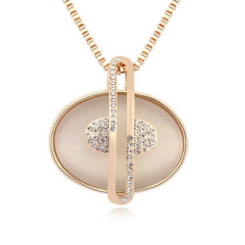 Alvdis Fashion Jewelry Stone Style Sterling Cats Eye Long Sweater Chain Pendant Necklace, 30