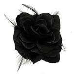 Acosta - Glitter & Feather Black Flower - Brooch / Hair Clip / Accessory