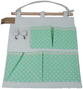 Hilivre Polka Dot Cotton Linen 6 Pocket Hanging Organiser With 2 Key Holders Green