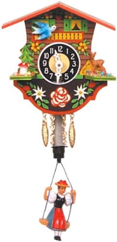 German Black Forest Clock - Girl on Swing - Wind-up