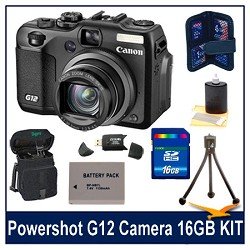 Canon G12 10MP Digital Camera w/ 5x Optical Image Stabilized Zoom & 2.8 inch Vari-Angle LCD W HD Video Super Bundle With 16GB Secure Digital High-Capacity Memory Card, DigPro Deluxe Case, Hi-Speed SD USB 2.0 Card Reader, BP-7L 1150mah Battery Pack & More