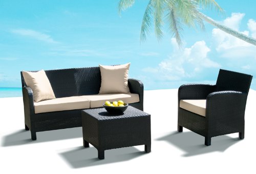 3pc Outdoor Patio & Pool All Weather Resin Wicker Sofa Sectional Set, Arm Chair & coffee Table Furnitu