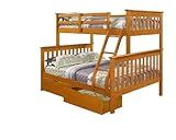 Twin over Full Mission Bunk Bed with Drawers--Fixed Ladder--Honey