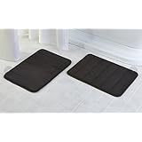 2 Pack - 17"x 24" Microfiber Memory Foam Bath Mat with Anti-Skid Bottom (Black)