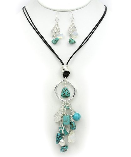 Turquoise Semi-Precious Stone Necklace and Earrings Set Fashion Jewelry