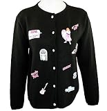 Tia Designs Long Sleeve Colorfully Embroidered Button Down Black Colored Sweater Accented With Rhinestones - More 50's