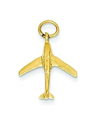 14K Yellow Gold 3D Jet Airplane Charm Flying Plane