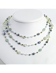 Sterling Silver 54in Aventurine/Jade/Quartz/Pearl/Prehnite/Periodot Necklace