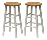 Winsome 53784 Natural &amp; White Beechwood BAR STOOL 24 Inch ASSEM BEVEL SEAT 2 PACK
