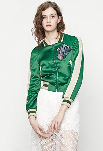 女性用 スカジャン スタジャン ジャケット レディース 長袖 カジュアル トップス 羽織 秋 コート アウター 刺繍 ピンク カーキ サテン アメカジ ブルゾン サボテン デザイナーズ ショート丈