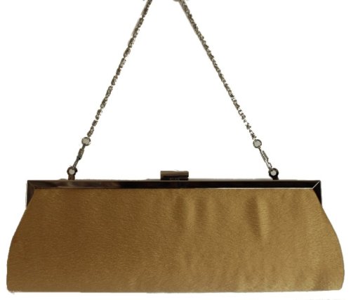 Gold Satin Clutch Evening Bag ~ Comes with 2 Removable Chains