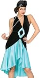 Cinema Secrets Teal Black 20s Flapper Dress Adult Costume + Cloche Hat