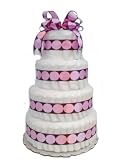 New Baby Diaper Cake - Pastel and Brown Polkadot - Great Baby Shower Gift Idea or Table Centerpiece (4 Tier, Pink/Brown)