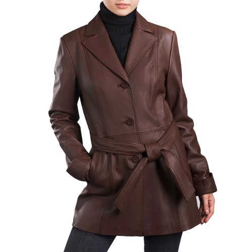 BGSD Womens New Zealand Lambskin Leather Pant Coat in Black or Espresso