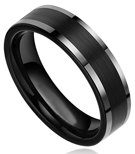 6mm Men s Women s Black Tungsten / Titanium Rings Flat Brushed Pipe Cut Wedding Band Comfort Fit (Tungsten, 8)