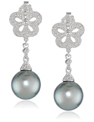 Sterling Silver Tahitian Cultured Pearl and Diamond Ear-Pin Earrings, (0.04 cttw, G-H, Color, I2-I3 Clarity)