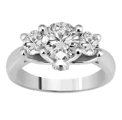 1.31 CT TW 3-Diamond Prong Set Engagement Ring with Side Stones in 18k White Gold