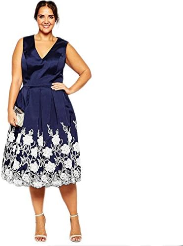 Shiny Life Women Casual Scarf Print Sleeveless Plus Size Dress Blue