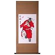 Handmade Asian Wall Art Scroll Painting On Textured Gold Brocade - Zhong Kui Chinese Demon Hunter