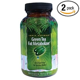 Irwin Naturals Green Tea Fat Metabolizer Dietary Supplement Liquid Gel Caps, 75-Count Bottles (Pack of 2)