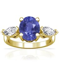 18K Yellow Gold Oval Cut Blue Sapphire Fana Designer Ring