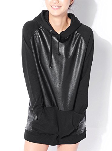 (ディーループ)D-LOOP ストリート系 PUレザー ラグラン プルオーバー ロング パーカー レディース 119861