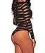 Shawhuwa Womens Sexy Sheer Mesh Striped Long Sleeve Bodysuit Tops S Black 7