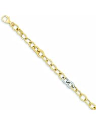 Genuine 14K Two-Tone Two Tone Polished Fancy Link Bracelet 7.5 Inches 3 Grams Of Gold 100% Satisfaction Guaranteed.