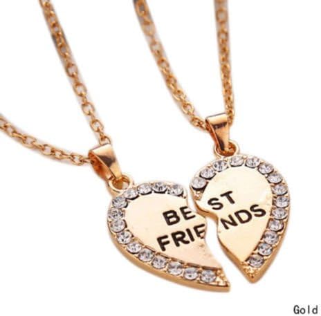 Best Friend Heart Silver Gold Tone 2 Pendants Necklace Bff Best Friendship Newly (gold)