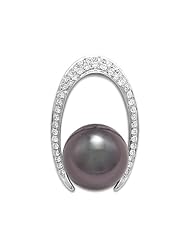 Tahitian Black Pearl Pendant with Diamonds in 14K White Gold (11-12mm)