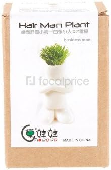 Mini Potted Office Man Shaped DIY Creative Grass Hair Plant Doll (White)