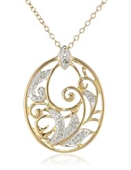 18k Yellow Gold Plated Sterling Silver Diamond Accent Pendant, 18"
