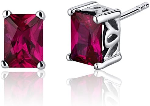 Sterling Silver Scroll Design Radiant Cut Stud Earrings 7x5mm