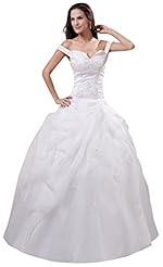 Sexy V-neck Off the Shoulder  Organza Crystal Applique Beaded  Ball Gown Wedding Dress 