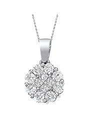 1.00 ct Diamond Clusters Flower Pendant Necklace in 14k White Gold