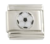 SilverBin Enamel Paint Sports Theme Soccer Ball Stainless Steel Italian Charm Link