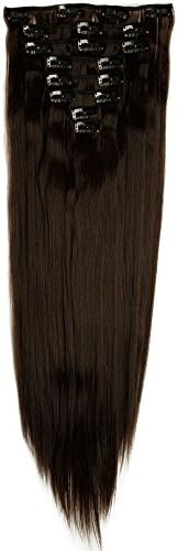 S-noilite 26 Inches(66cm) Straight Dark Brown Full Head Set Clip in Hair Extensions 8 Piece 18 Clips Hairpiece Trendy Design