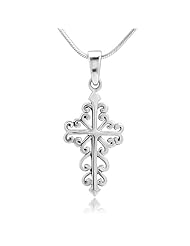 925 Sterling Silver Celtic Filigree Design Cross Pendant with Sterling Silver Necklace Chain 18 Jewelry for Women - Nickel Free