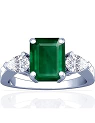 Platinum Emerald Cut Emerald Three Stone Ring